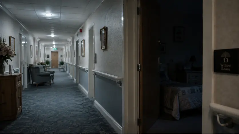 Care home corridor at night | Spark Care